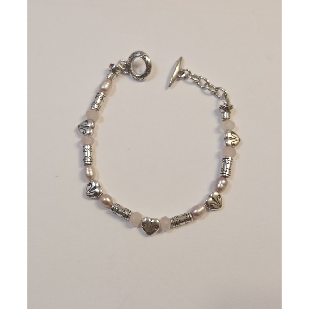 Retired Brighton Pompeii Pearl Heart Toggle Bracelet 7.75"
